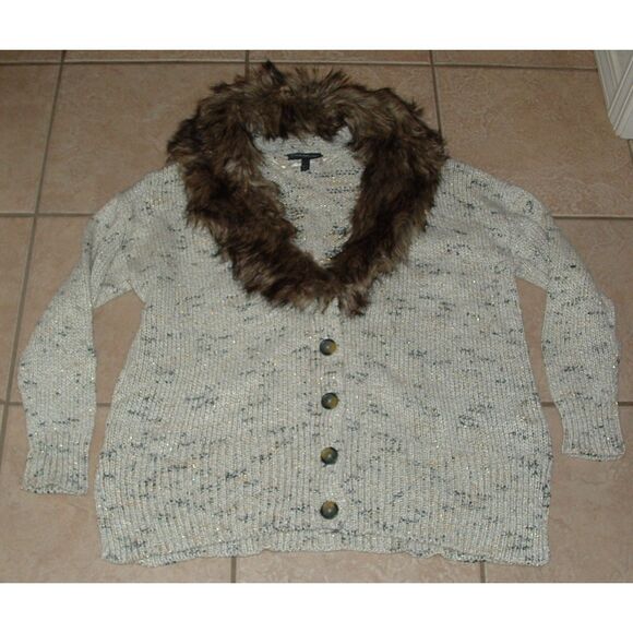 LANE BRYANT Sparkly Plus Sz 22/24 Removeable Faux Fur Collar Wool Blend Cardigan - Picture 1 of 4
